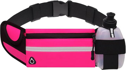 Running Belt with Water Bottle Holder, Plus Size Designer Waterproof Fanny Pack for Women Girls Kids iPhone Cell Phone Pouch, Waist Bag for Hiking,Runner,GYM,Workout,Sport Bum Hip Bags Pink