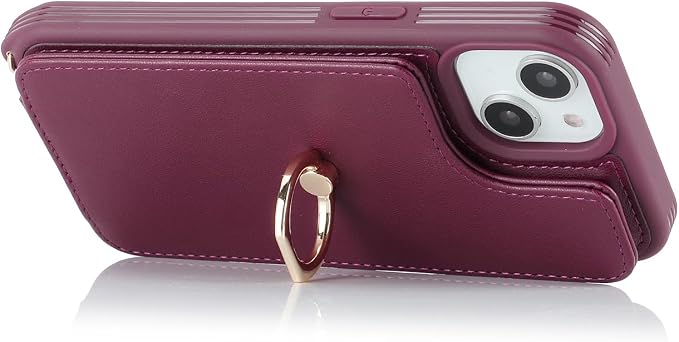 Lipvina for iPhone 14 Plus Case with Card Holder and Strap for Women,Crossbody Lanyard,RFID Blocking,Stand Ring Kickstand,Snap Clasp,Phone Wallet Cases 6.7 inch(Wine Red)