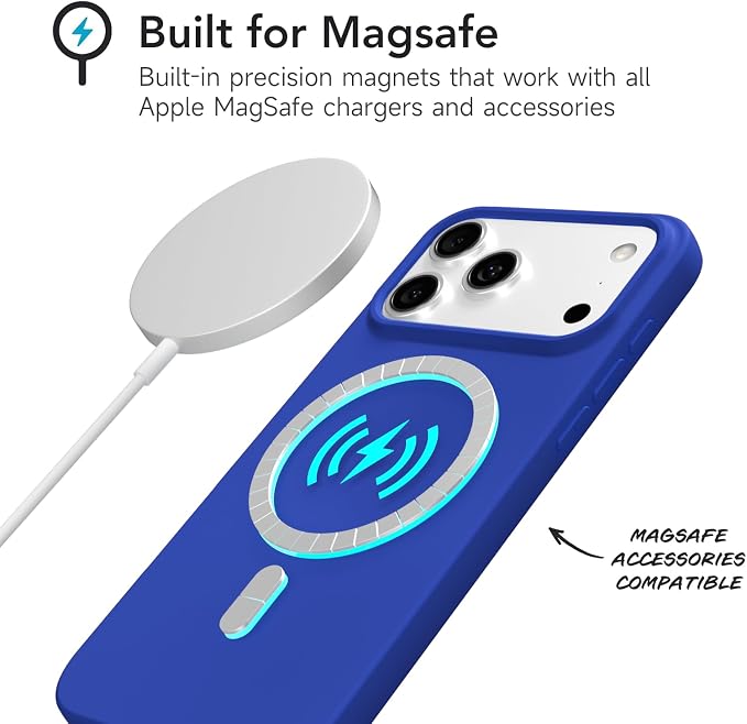 for iPhone 17 Pro Max Case Silicone Compatible with Magsafe Case, Ultra Slim Thin Magnetic Phone Cases Mag Safe, Cute Soft Rubber Gel Matte Plain Wireless Charging Cover for Women, Royal Blue