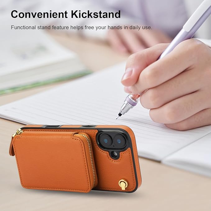Bocasal Crossbody Wallet Case for iPhone 16 Plus, RFID Blocking Leather Purse Case with Card Holder, Protective Handbag Flip Cover with Zipper Wrist Strap Lanyard for Women 5G 6.7 Inch (Brown)