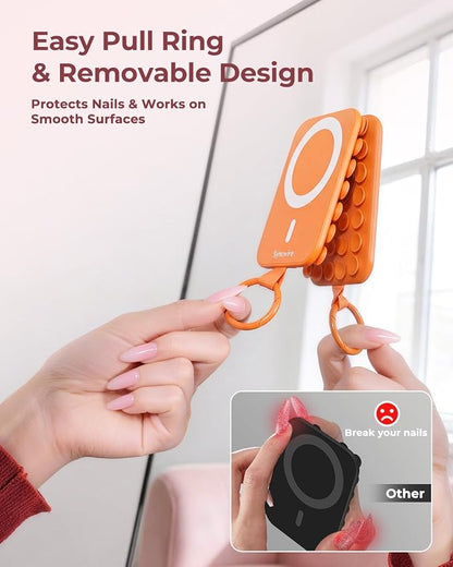 Syncwire Magnetic Suction Phone Mount for MagSafe, Silicone Octo Cup Buddy Sticky Grip Ring Holder, Hands-Free/Selfie/Video for TikTok & Instagram Influencer/Creator, iPhone Compatible,Orange