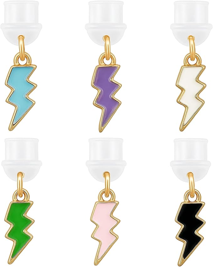 6Pcs Lightning Bolt Dust Plug Charms for Type-C Devices | Phone Charms & e-Reader Accessories, USB-C Port Protector (Alloy Enamel)