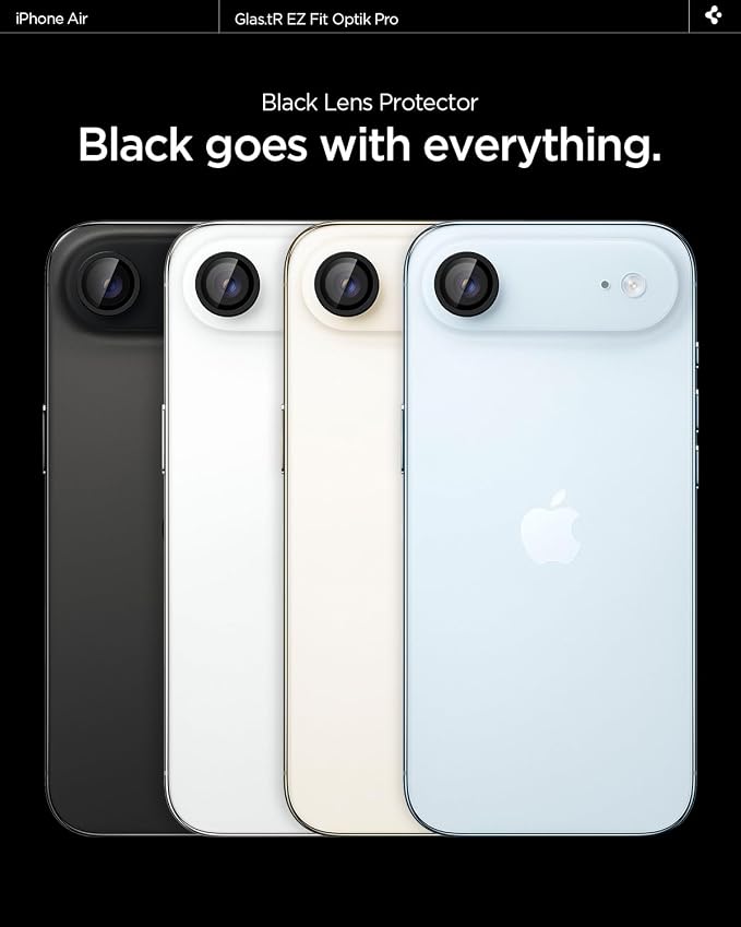 Spigen Camera Lens Screen Protector [GlasTR EZ Fit Optik Pro] Designed for iPhone Air [Case Friendly] - Black [2 Pack]