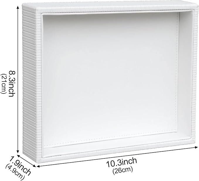 HofferRuffer Faux Leather Vanity Tray, Elegant Desktop Storage Organizer, Decorative Catchall for Perfume, Bathroom Valet, Nightstand or Dresser, 10.2 x 8.4 x 1.8 inches (White Stripe)