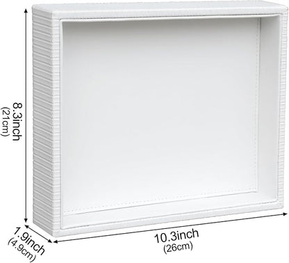 HofferRuffer Faux Leather Vanity Tray, Elegant Desktop Storage Organizer, Decorative Catchall for Perfume, Bathroom Valet, Nightstand or Dresser, 10.2 x 8.4 x 1.8 inches (White Stripe)
