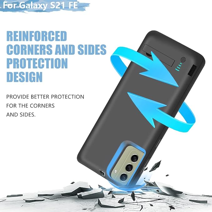 Battery Case for Samsung Galaxy S21 FE 5G, 5000mAh Rechargeable Extended Battery Charging Charger Case, Add 100% Extra Juice, Not Compatible with Galaxy S21 (6.4 inch) Black