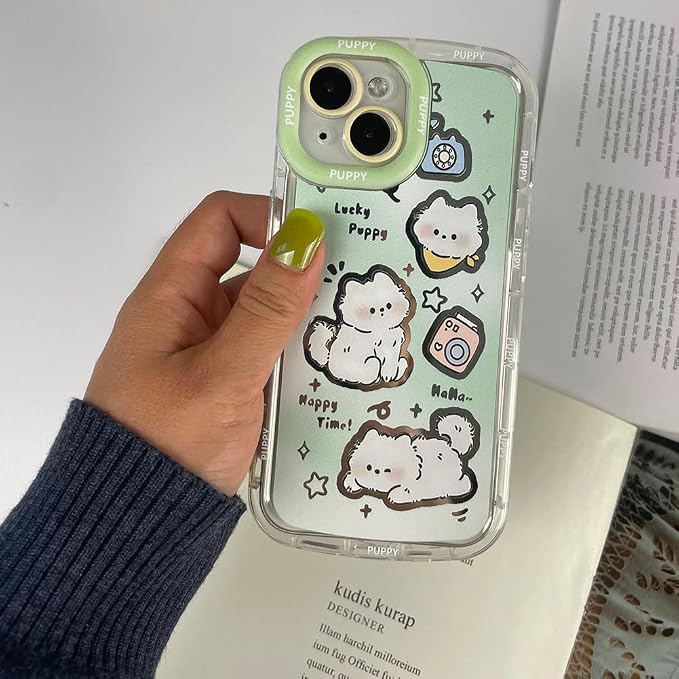 for iPhone 15 Case Animals Cartoon Pattern Soft TPU Protective Shockproof Aesthetic Phone Cover (Cat, for iPhone 15)
