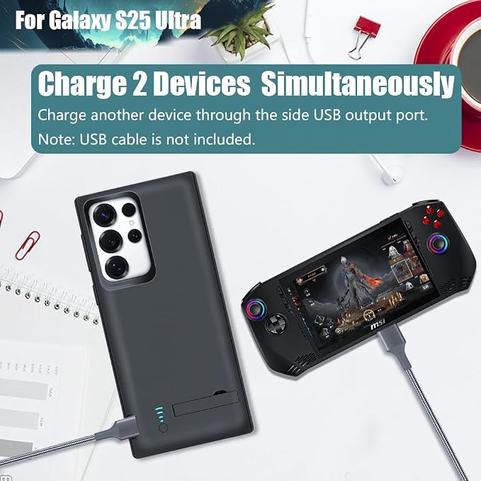 Battery Case for Samsung Galaxy S25 Ultra, 5000mAh Rechargeable Extended Battery Charging Charger Case, Add 100% Extra Juice (6.9 Inches) Black