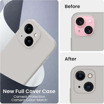 FireNova Designed for iPhone 15 Case, Silicone Upgraded [Camera Protection] Phone Case with [2 Screen Protectors], Soft Anti-Scratch Microfiber Lining Inside, 6.1 inch, Natural Titanium