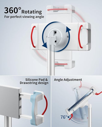SAIJI Tablet Stand Holder, Extra-Height Adjustable Kindle Stand, 360 Degree Rotating iPad Holder, Aluminum Alloy Cradle Mount Dock for 4.7"-15.6" iPhone, Samsung, Tablets, Portable Monitor (Silver)