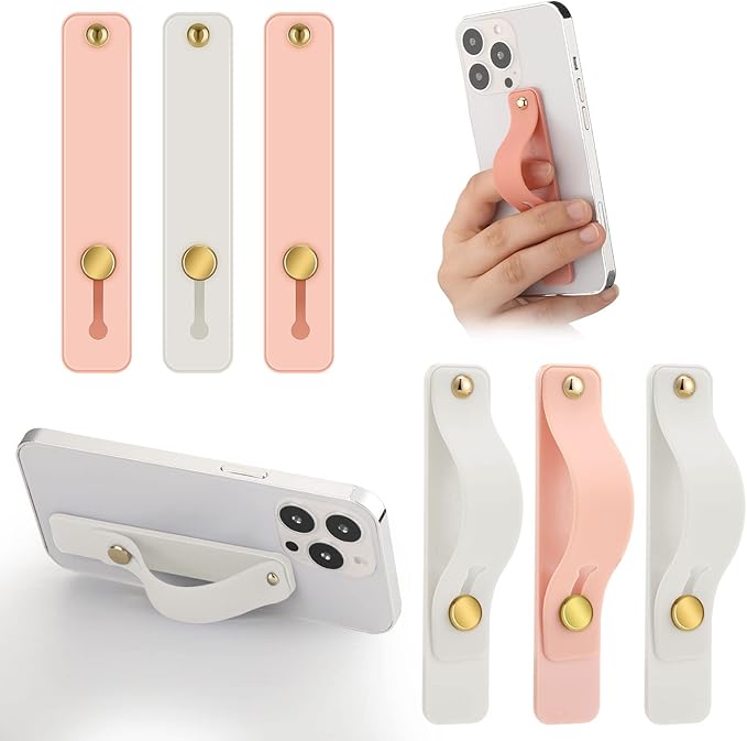 Weewooday 6 Pieces Phone Grip Holder Cell Phone Grip Strap Telescopic Finger Strap Stand Universal Finger Kickstand for Most Smartphones(Pink, White)