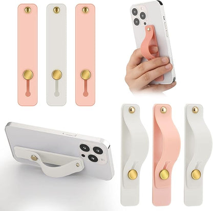 Weewooday 6 Pieces Phone Grip Holder Cell Phone Grip Strap Telescopic Finger Strap Stand Universal Finger Kickstand for Most Smartphones(Pink, White)