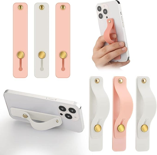 Weewooday 6 Pieces Phone Grip Holder Cell Phone Grip Strap Telescopic Finger Strap Stand Universal Finger Kickstand for Most Smartphones(Pink, White)