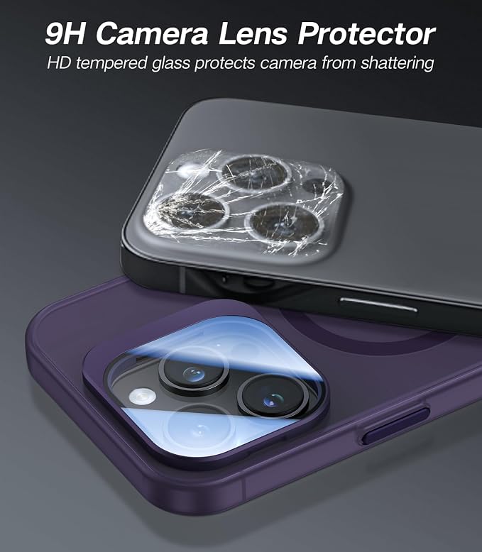 for iPhone 13 Pro Case with Camera Cover Stand [Built-in 9H Camera Lens Protector][Fit for Magsafe] Military Grade Shockproof Translucent Matte Magnetic Phone Case 6.1",Purple
