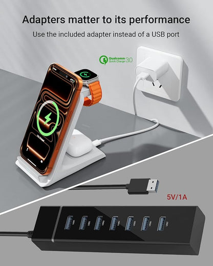 Wireless Charger for Thick Cases of 10MM/Otterbox/Heavy Duty, 3 in 1 Charging Dock for iPhone 17 16 15 14 Pro Max, Phone Stand Charging Station for Multiple Devices for Apple Watch/AirPods