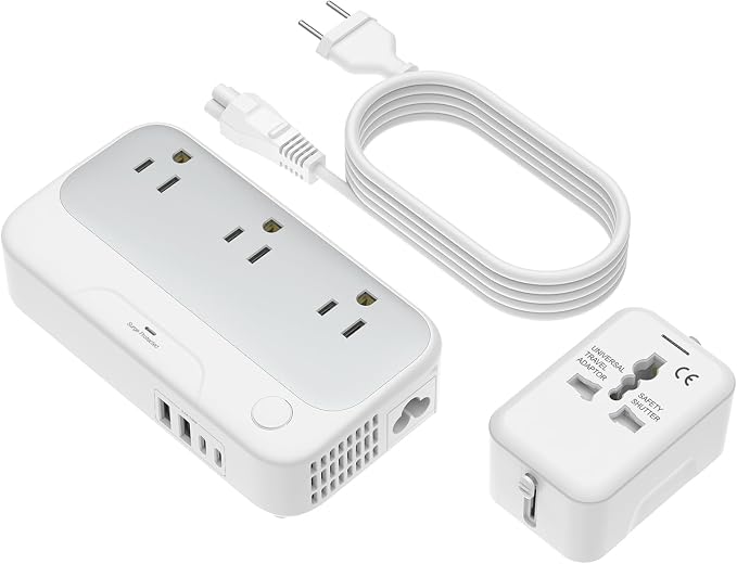 Universal Voltage Converter us to Europe, 220v to 110v Power Travel Converter Combo, 250W Step Down European Adapter 220 to 110 for UK Italy, Transformer European Travel Plug for Curly Hair Stick