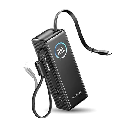 EF ECOFLOW Laptop Power Bank, 25000mAh Rapid Portable Charger, Triple 100W USB-C Ports, Built-in Retractable Cables, Fast Charging for iPhone 17/16 Series, MacBook, Samsung and More