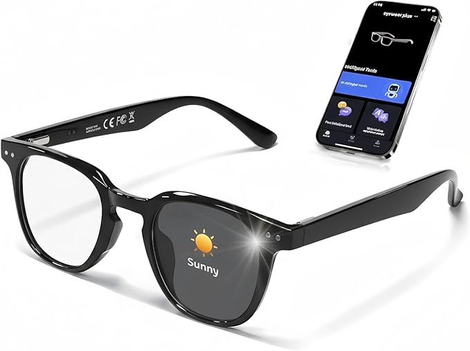 AI Smart 5.4 Bluetooth Glasses with Open Ear Speaker, Voice Assistant Compatible,Real-Time Translation,Auto Color-Changing Lenses for Business&Outdoor Activities.