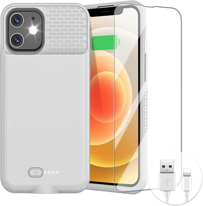 GIN FOXI Battery Case for iPhone 12/12 Pro, Rechargeable Charging Cases Charger 7000mAh Juice Box Anti-Fall Protection Cover Extended Battery Pack for 12 Pro/12 (6.1") Grey