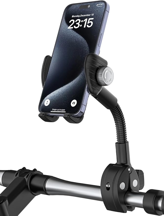 Gooseneck Phone Holder for Bike, [Flexible Arm] Motorcycle Phone Holder, Electric Bike Cell Phone Mount for iPhone 16 Pro Max/Plus, 15 Pro Max, Galaxy Series and More 4-7 inch Smartphones