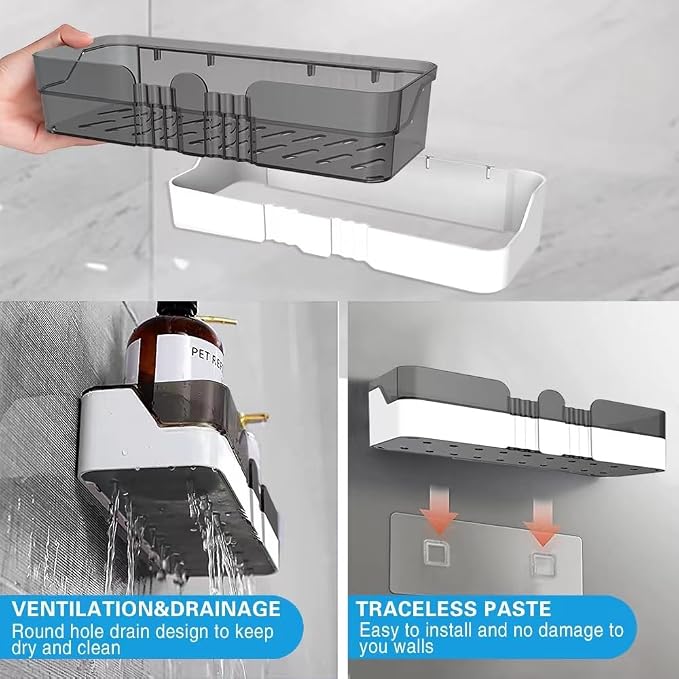 Shower Caddy No Drilling Shower Organizers with Soap Dish Toothbrush Holder and Hooks Plastic Detachable Large Bathroom Countertop Organizer