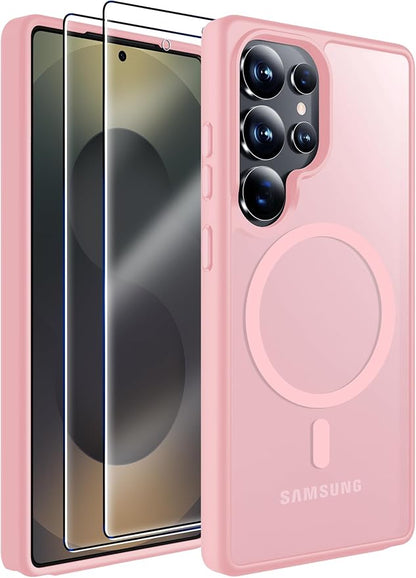 MOZOTER for Samsung Galaxy S25 Ultra Case,[Compatible with MagSafe] Black | [2*Screen Protector][12Ft Military Dropproof]Translucent Anti-Slip Back Slim Shockproof Case for S25 Ultra-Pink