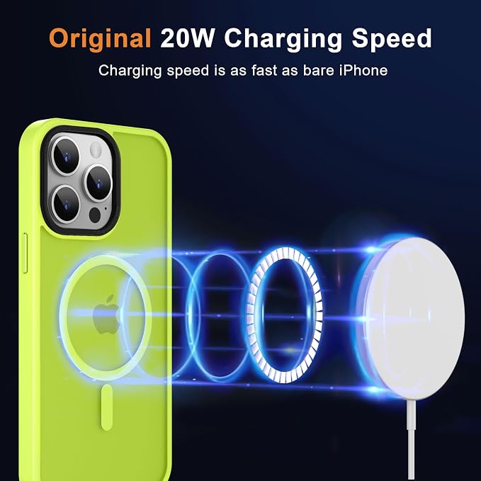 MOCCA Strong Magnetic for iPhone 15 Pro Max Case, [Compatible with Magsafe][13FT Military Drop Protection] Slim Translucent Matte Shockproof Case for iPhone 15 ProMax Case 6.7'' - Fluorescent Green