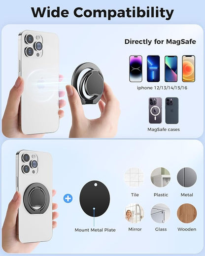 SUPERONE【Upgraded】 Ultra-Thin Magnetic Phone Grip for MagSafe Ring Holder, Removable Gym Dual-Sided Magnets MagSafe Kickstand for iPhone 17/16/15/14/13/12 & All Smartphones, Fit Magnetic Car Mount