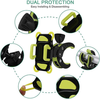 Bike Phone Mount, Motorcycle Mountain Bike Handlebar Bicycle Golf Cart Stroller Cell Phone Holder with Rubber Strap 360 Degrees Rotate for iPhone X 8 7 6 6s Plus Samsung (Green)
