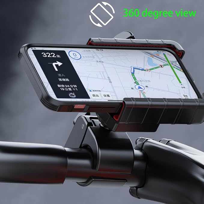 Bicycle Phone Holder Mount, Bike Motorcycle Handlebar Phone Mount Clamp ATV Scooter Phone Clip with One Hand Operation for iPhone Samsung 4.5-7" Smartphone, 360° Rotation