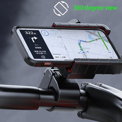 Bicycle Phone Holder Mount, Bike Motorcycle Handlebar Phone Mount Clamp ATV Scooter Phone Clip with One Hand Operation for iPhone Samsung 4.5-7" Smartphone, 360° Rotation