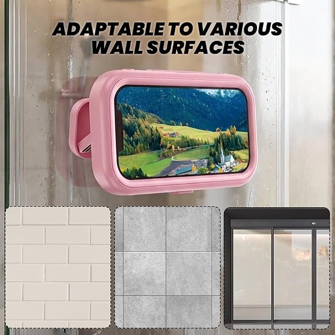 Waterproof Shower Phone Holder: 360° Rotatable Adjustable Bathroom Mobile Stand - Bathroom Wall Phone Mount Stand Anti Fog for Kitchen, Bath - Accessories for 4-7" Cellphones (Pink)