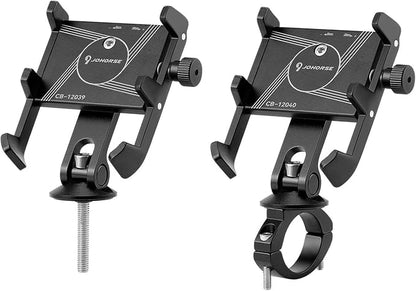 2 in 1 Aluminum Bicycle Phone Mount, Alloy Motorcycle Phone Holder, Fork/Road Mountain Bike MTB Stem Mounted or Handlebar Mounted, for iPhone Universal Smartphones 4-7inch (Black)