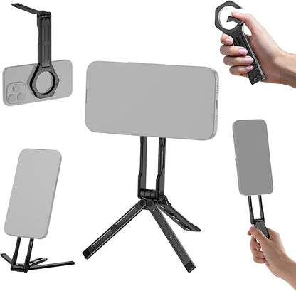 NEEWER Magnetic Phone Tripod Stand, Metal Lightweight Portable Cell Phone Holder Desk Mount Selfie Stick Grip Carabiner Style Quick Release, Compatible with MagSafe iPhone for Video Recording, DS027