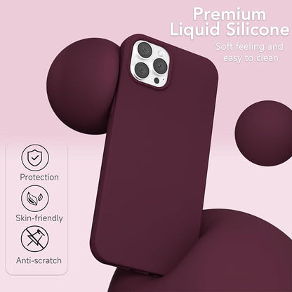 for iPhone 12/12 Pro Case Silicone Compatible with Magsafe Case, Ultra Slim Thin Magnetic Phone Cases Mag Safe, Cute Soft Rubber Gel Matte Wireless Charging Cover for Women, Burgundy Maroon