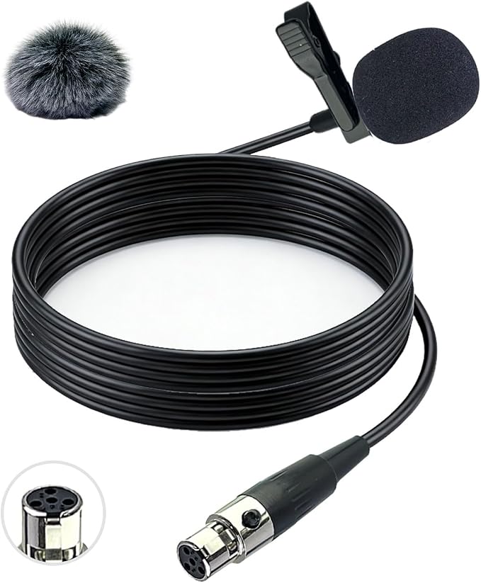 Ta4f Plug Lavalier Lapel Microphone for Shure Wireless Transmitter, 1.5M Wired Unidirectional Condenser Mic for YouTube, Lectures, Living Performance - Mini XLR Ta4f Plug
