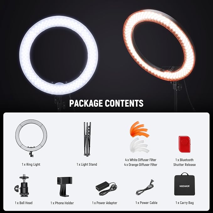 NEEWER 55W 18"/45cm Ring Light Kit [New Version], 5600K Dimmable LED Ringlight Tripod Stand Phone Holder for iPhone Selfie Makeup Lash Tattoo Studio Photo Video Recording Photography Lighting, RL-18