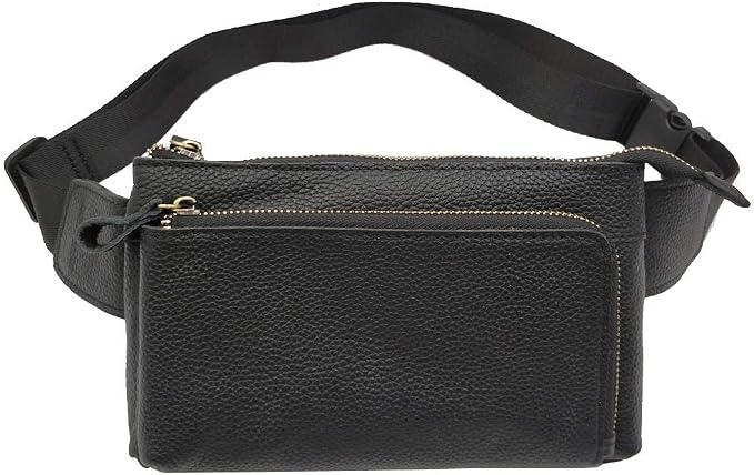Vintage Leather Waist Bag Fanny Pack for Men Women Hip Bum Bag Belt Slim Cell Phone Purse Wallet Vintage Retro Crossbody Sling Pouch Black