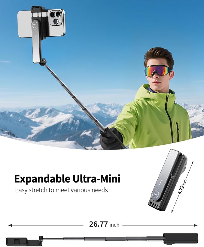 yAyusi New Ultra Mini Selfie Stick for iPhone, Extendable Aluminum Portable Selfie Stick with Remote, Compact Phone Selfie Sticks Compatible with 4-7" Phones for Vlog/Video Record/Live Stream (Black)