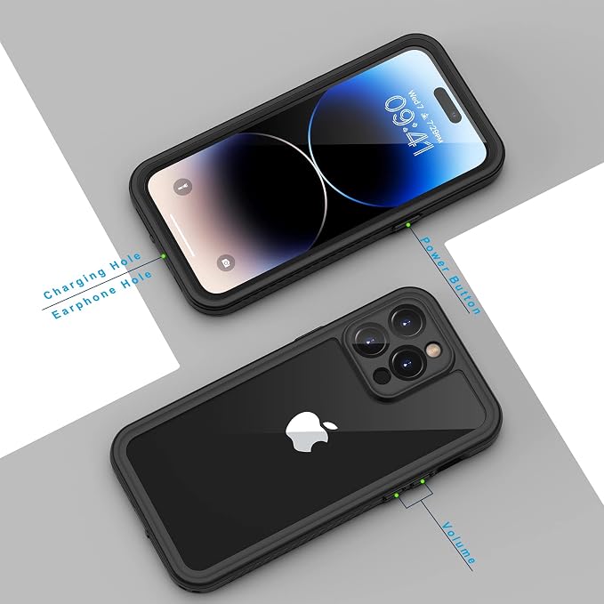 Lanhiem for iPhone 14 Pro Max Case, IP68 Waterproof Dustproof Case with Built-in Screen Protector, Rugged Full Body Shockproof Phone Case for iPhone 14 Pro Max 6.7 inch, Black