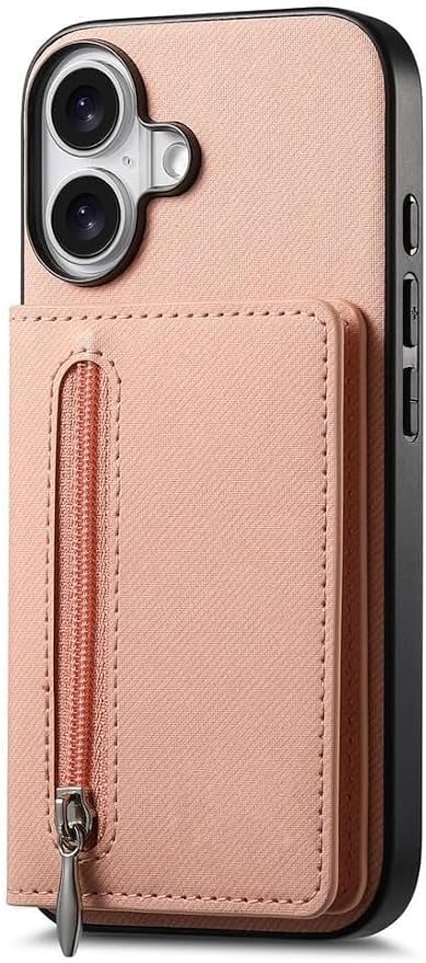 Wallet Case for iPhone 17Pro Max/17/17Pro/17Air, Zipper RFID Blocking Magnetic Closure Cover Card Holder PU Leather (iPhone 17 Air,Pink)
