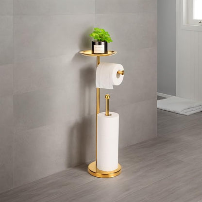 Standing Toilet Paper Holder Gold, TP Holder with 6.7" Phone Shelf, Holds 5 Rolls, Stainless Steel (Gold)