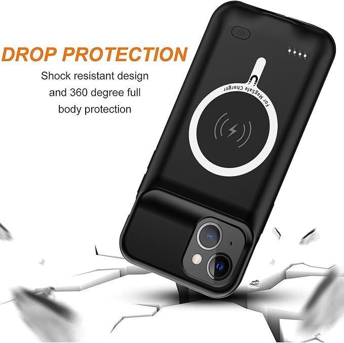 Battery Case for iPhone 14, Upgraded10000mAh High Capacity Rechargeable Portable Protective Extended Charger Case Wireless Charging Compatible with iPhone 14 (6.1 inch) Charging Cover& Carplay (Black)