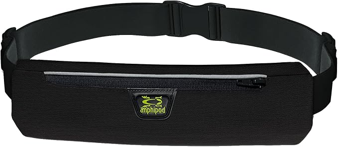 Amphipod AirFlow MicroStretch Plus Belt, Ultra-Light Minimalist Runners Waist Pack Bag for Running & Walking, Men & Women - Black/Silver - XL
