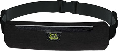 Amphipod AirFlow MicroStretch Plus Belt, Ultra-Light Minimalist Runners Waist Pack Bag for Running & Walking, Men & Women - Black/Silver - XL