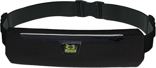 Amphipod AirFlow MicroStretch Plus Belt, Ultra-Light Minimalist Runners Waist Pack Bag for Running & Walking, Men & Women - Black/Silver - XL