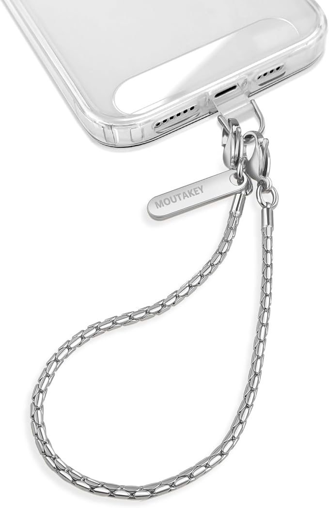 MOUTAKEY Phone Wrist Strap Metal Phone Chain Wristlet Strap Detachable iPhone Lanyard Wrist with 2 Tether Tabs iPhone Charm strap For Women girls Shopping Traveling Party Walking