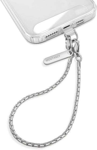 MOUTAKEY Phone Wrist Strap Metal Phone Chain Wristlet Strap Detachable iPhone Lanyard Wrist with 2 Tether Tabs iPhone Charm strap For Women girls Shopping Traveling Party Walking