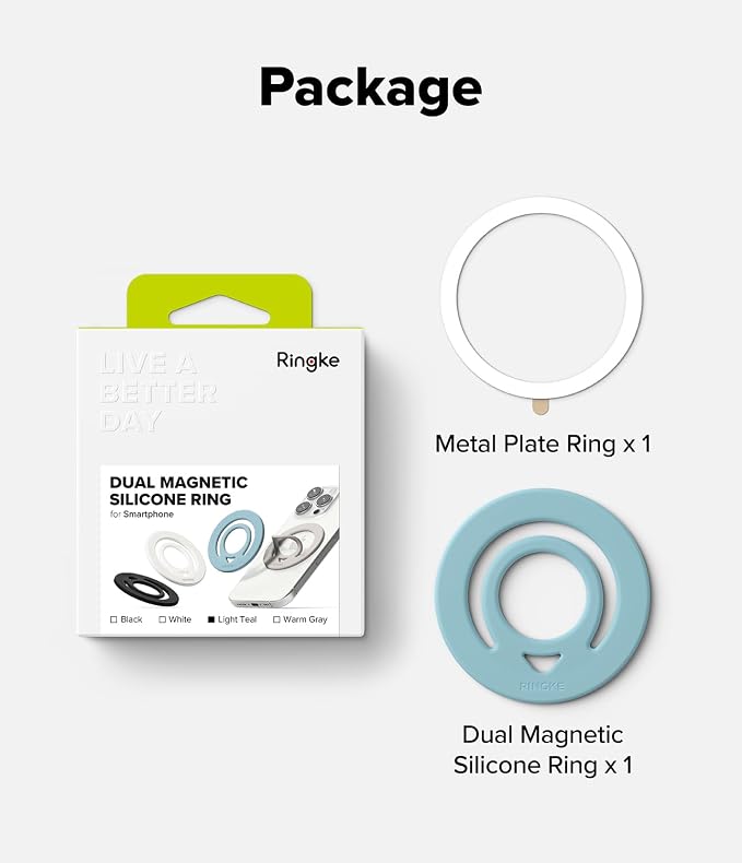 Ringke Dual Magnetic Silicone Ring [Compatible with MagSafe] Phone Grip, Dual-Sided Powerful Magnet, Lightweight (0.04 lb) & Super Slim (0.13 in) Soft Holder for iPhone, Galaxy, Pixel - Light Teal