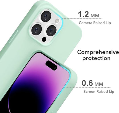 for iPhone 14 Pro Max Case Silicone Compatible with Magsafe Case, Ultra Slim Thin Magnetic Phone Cases Mag Safe, Cute Soft Rubber Gel Matte Plain Wireless Charging Cover for Women, Mint Green